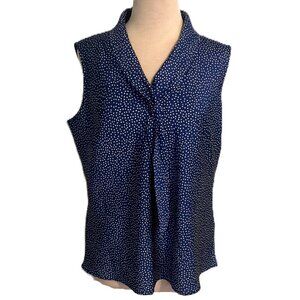 NWT Tahari Size Large Blue White Polkadot Business Shirt Top Blouse Career $56